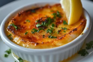 Plated Crab Brulee with Garnish