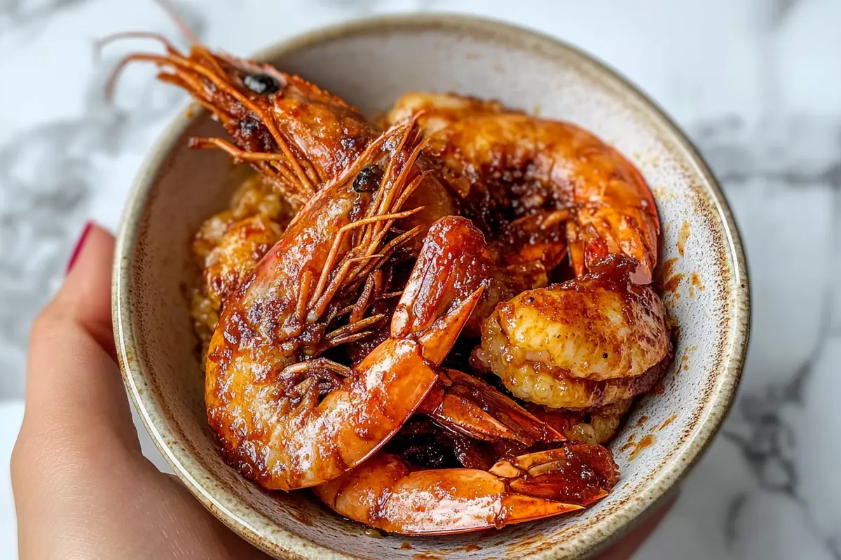 Barbecue shrimp served over creamy grits