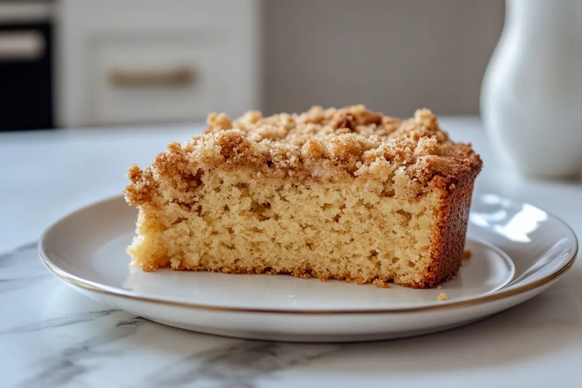 Crumb cake with thick crumb topping on a plate