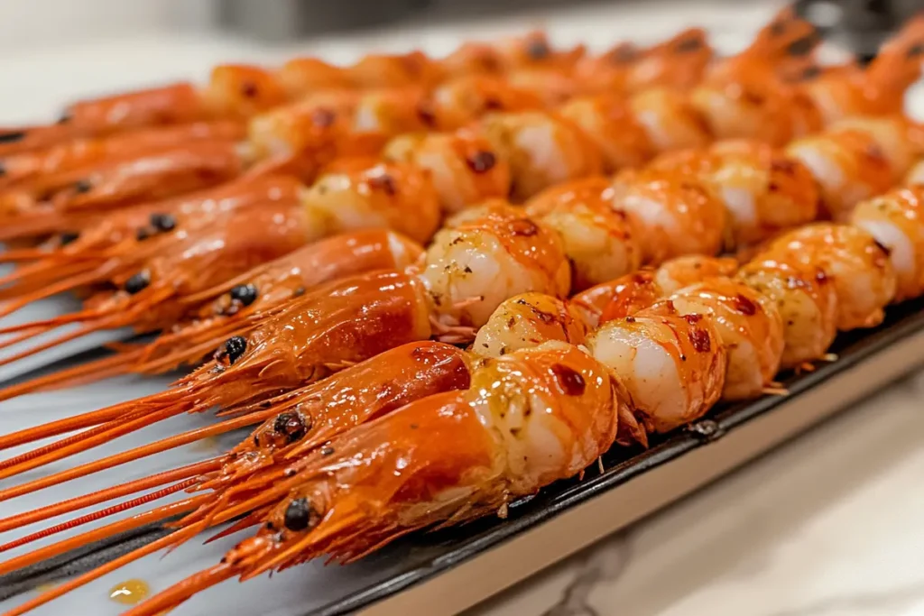 Grilled Frozen Shrimp Skewers on BBQ