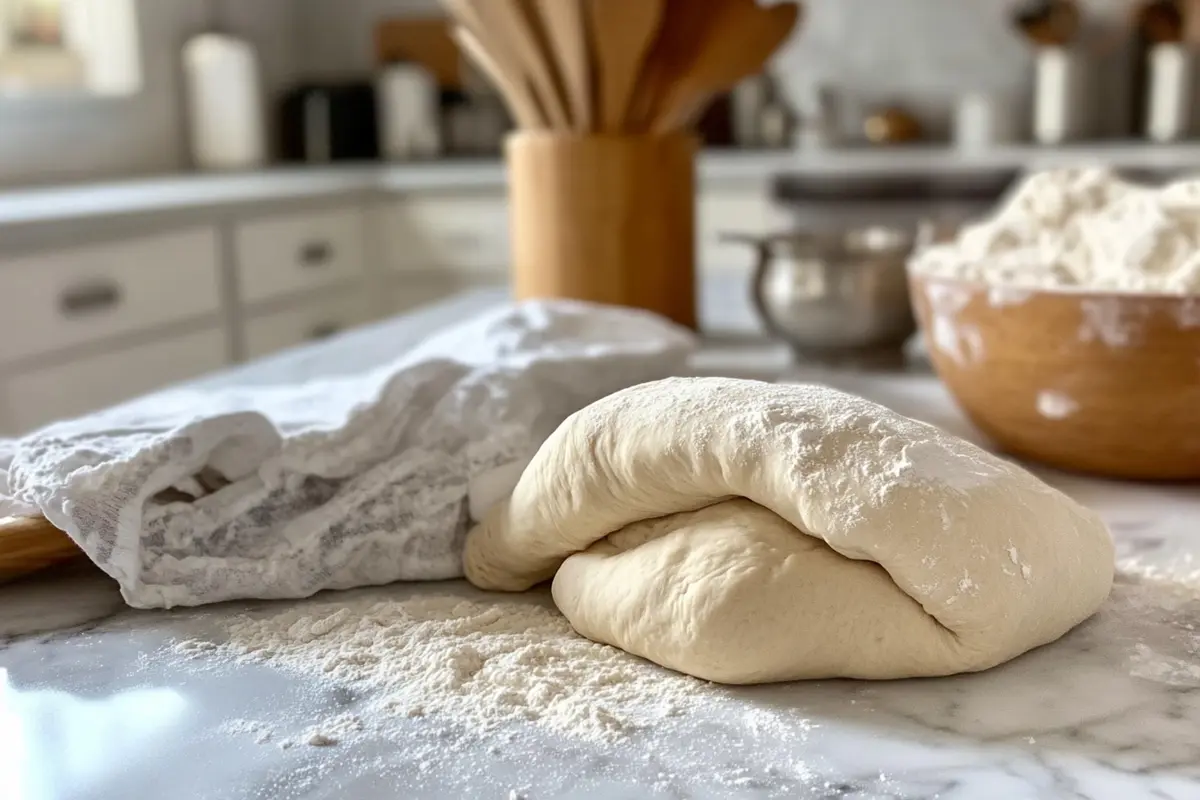 Homemade Swiss Gipfel dough being rolled and shaped for baking.