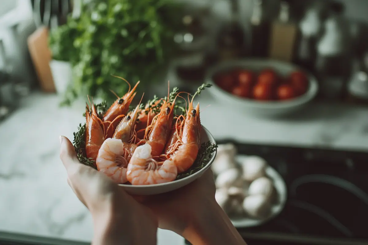 Seasoning Shrimp for Grilling with Garlic and Herbs