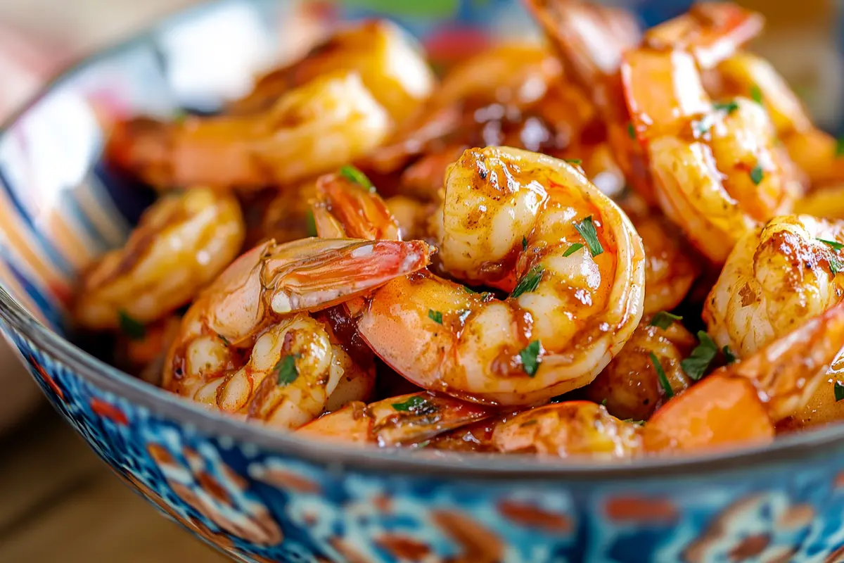 Shrimp Marinating in BBQ Sauce for BBQ Shrimp Recipe